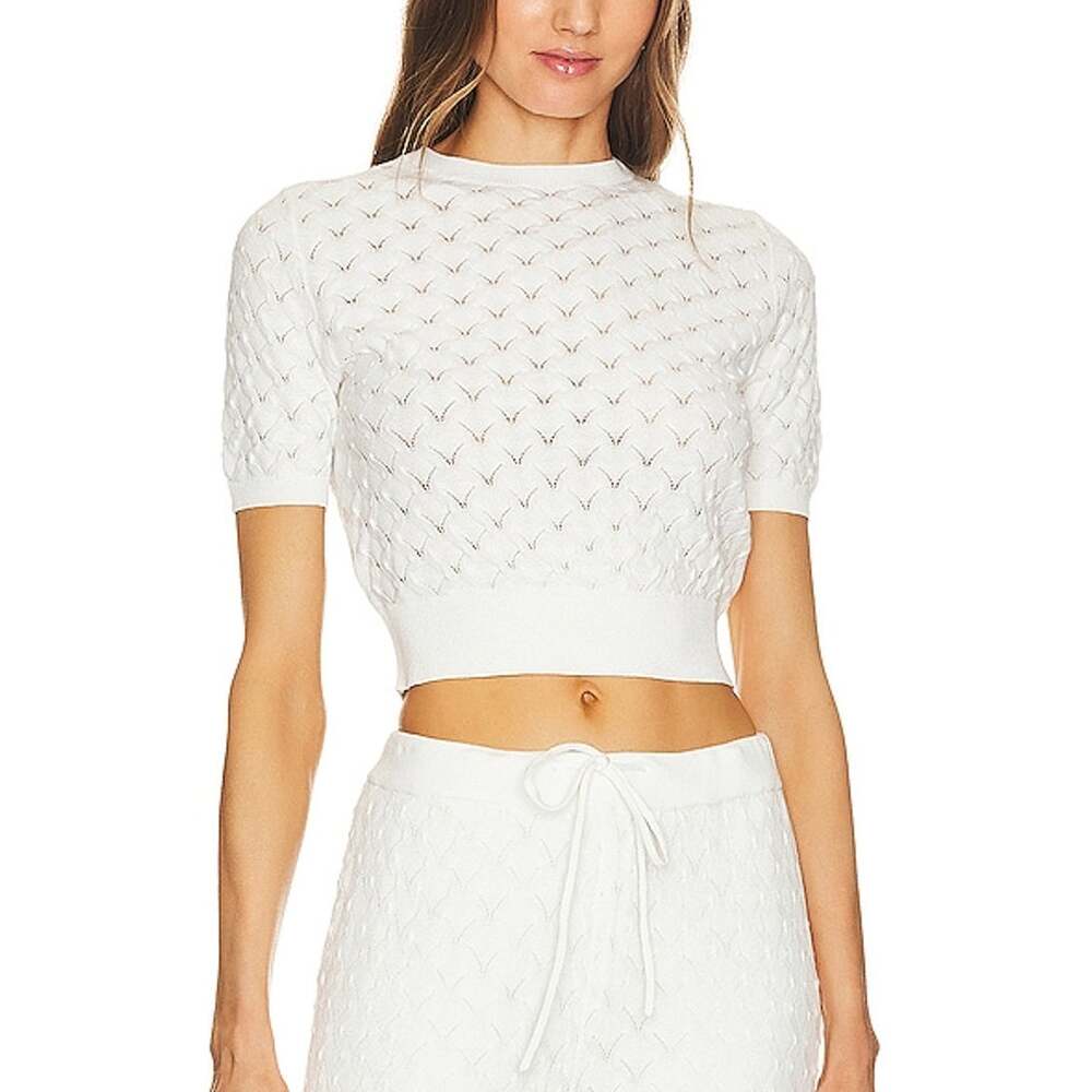 Amanda Uprichard Textured White Euclid Knit Crop Top Size S